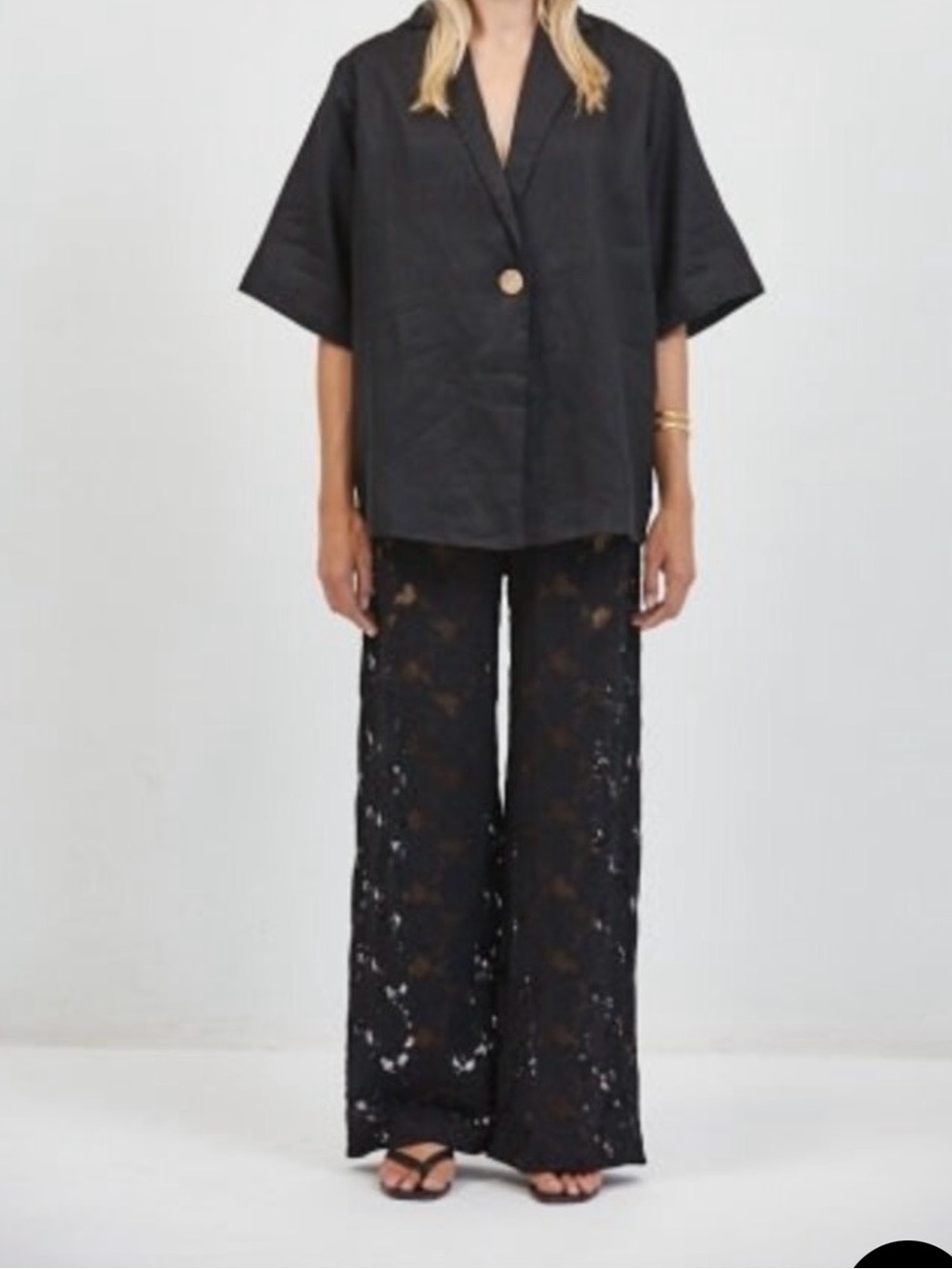 A. Ren Black Lace Wide-Leg Pants - Women's